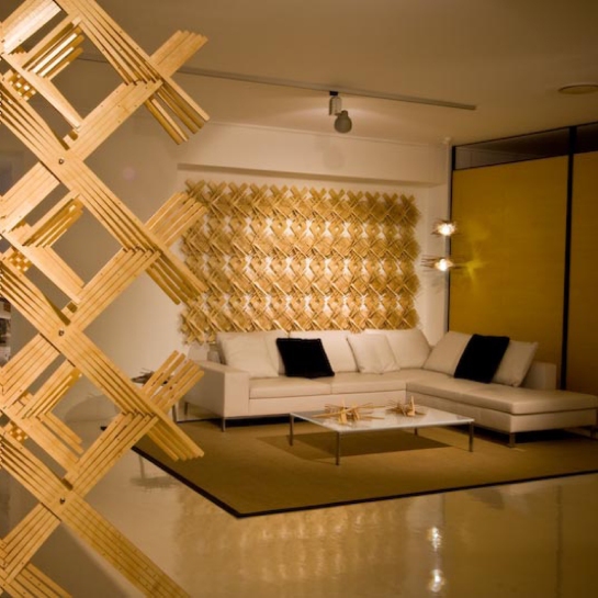 Komodo Series Screens 2009. Hand woven plywood with stainless steel fixings. Photography Aidan Murphy.